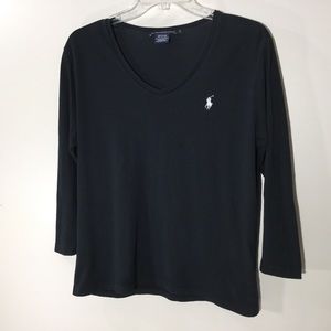 Ralph Lauren L 3/4 Sleeve Black V Neck Top